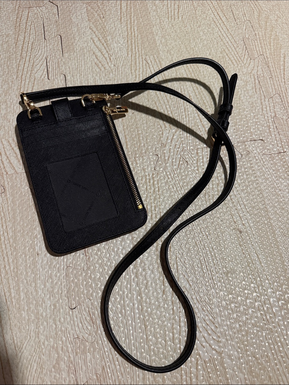 MK - Black Crossbody Card Holder with Gold Hardware